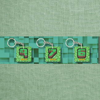 Porte-clés Bâtiment Pixelated Gamer Vert Level Up 9