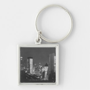 Porte-clés Bâtiments de ville la nuit B&W, vue élevée