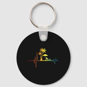 Porte-clés Battement de cœur Plage Tropicale Palmier Coucher
