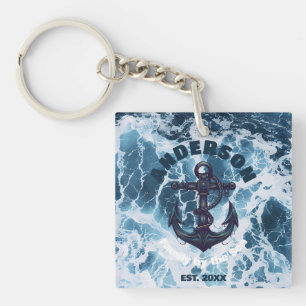 Porte-clés Beach House Ancre nautique Ocean Wave Personnalise