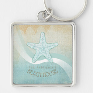 Porte-clés Beach House Nautical Starfish Aqua Blue ID623