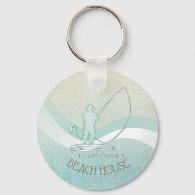 Porte-clés Beach House Pêcheur nautique Aqua Blue ID623 (Recto)