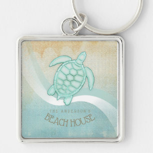 Porte-clés Beach House Tortue nautique Aqua Blue ID623
