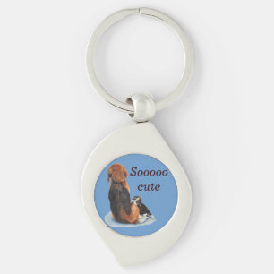 Porte-clés Beagle chiot mignon tenant sa maman