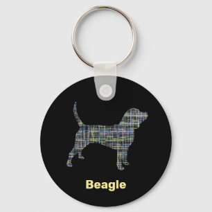 Porte-clés Beagle Hound Chien Silhouette Jaune & Grille Noire