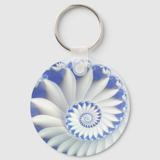 Porte-clés Beau Bleu & Blanc Mer Shell Art Fractal fin