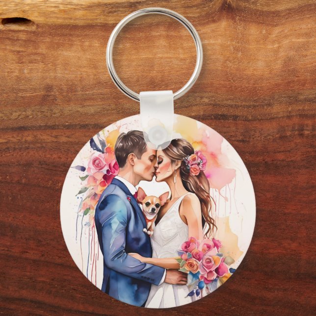 Porte-clés Beau couple Mariage avec mignonne drôle (Verso)