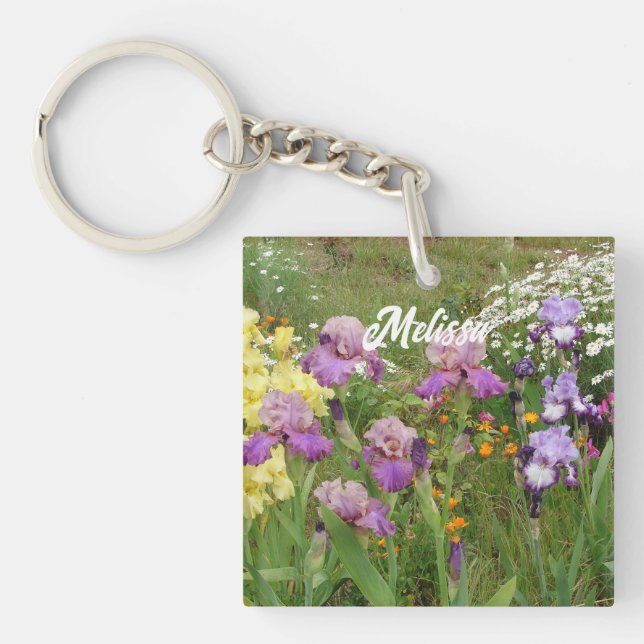 Porte-clés Beau Jardin fleuri pourpre Iris Irises (Devant)