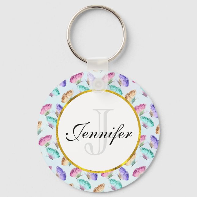 Porte-clés Beau Motif à papillon aquarelle (Recto)