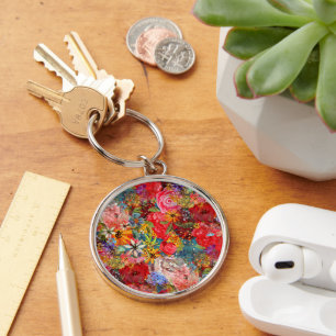 Porte-clés Beau motif floral Abstrait coloré brillant