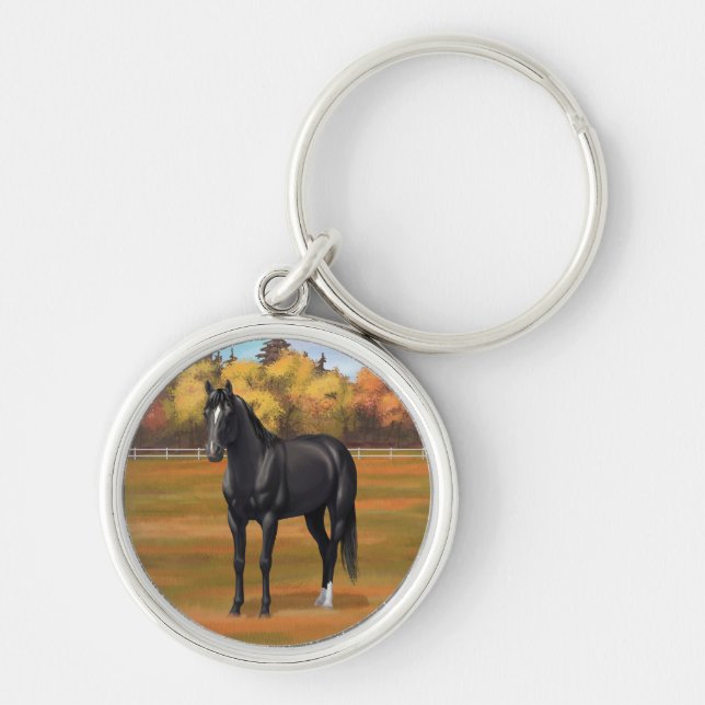 Porte-clés Beau Stallion Cheval du Quartier Noir (Devant)
