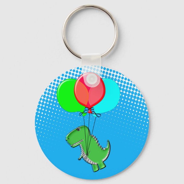 Porte-clés Beau Vol T-Rex Avec Ballons Dans Ciel Bleu (Recto)