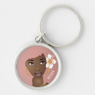 Porte-clés Beauté naturelle, Afro rose, Fleur dans les cheveu