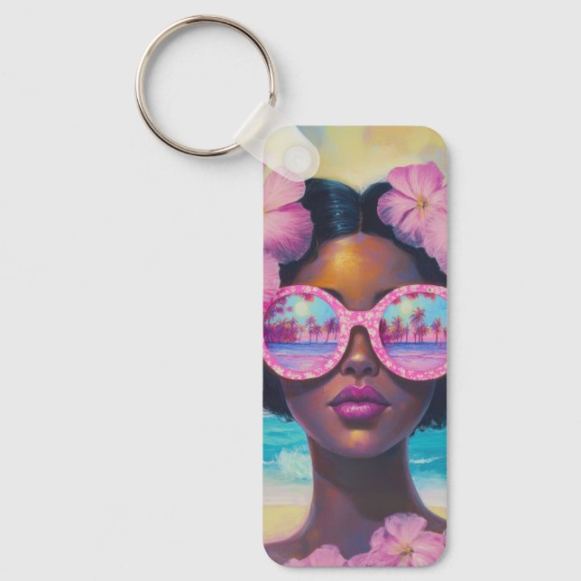 Porte-clés Beauté tropicale dans les tons roses (Recto)