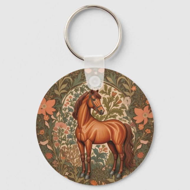 Porte-clés Beautiful Brown Horse William Morris Inspired  (Recto)