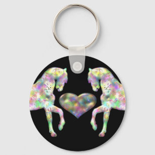 Porte-clés Beaux chevaux et coeur d'arc-en-ciel