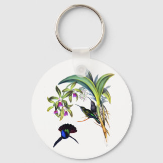 Porte-clés Beaux colibris et orchidées pourpres