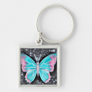 Porte-clés Bébé Bleu et Papillon rose