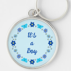 Porte-clés Bébé bleu Papillons et fleurs personnalisés