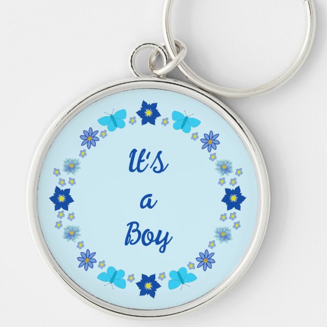 Porte-clés Bébé bleu Papillons et fleurs personnalisés (Devant)
