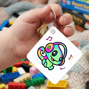 Porte-clés Bébé Caméléon Kawaii Souriant Mignon Avec Casque A