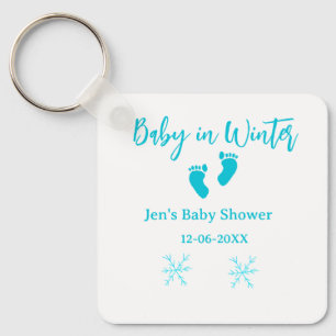Porte-clés Bébé en hiver baby shower bleu bébé pieds snowflak