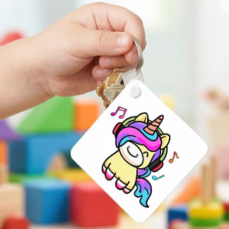 Porte-clés Bébé licorne mignonne et heureuse Kawaii avec casq