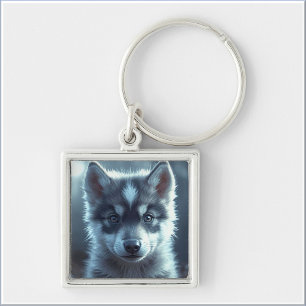 Porte-clés Bébé loup adorable au clair de lune