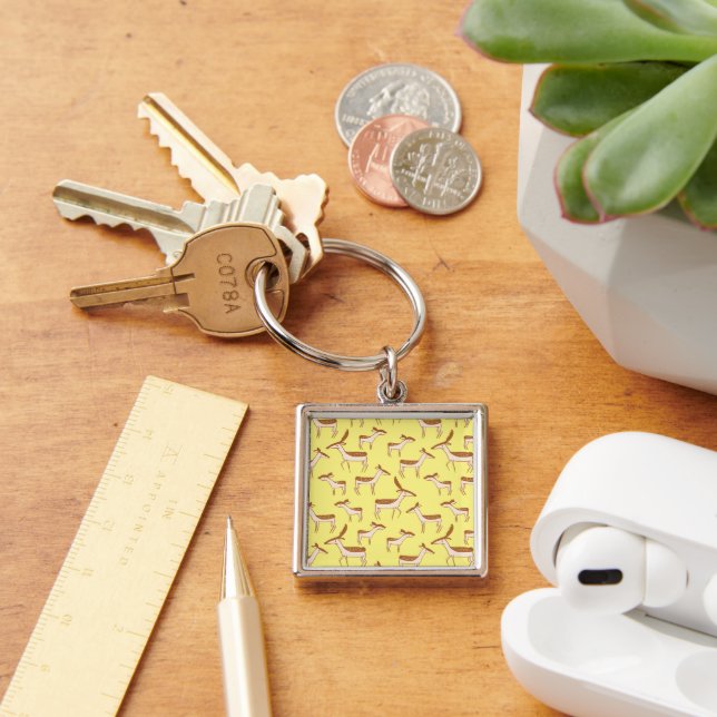 Porte-clés Bébé mignon Cerf et famille sur Pastel Jaune (Bureau)