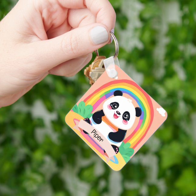 Porte-clés Bébé mignon Panda arc-en-ciel (main)