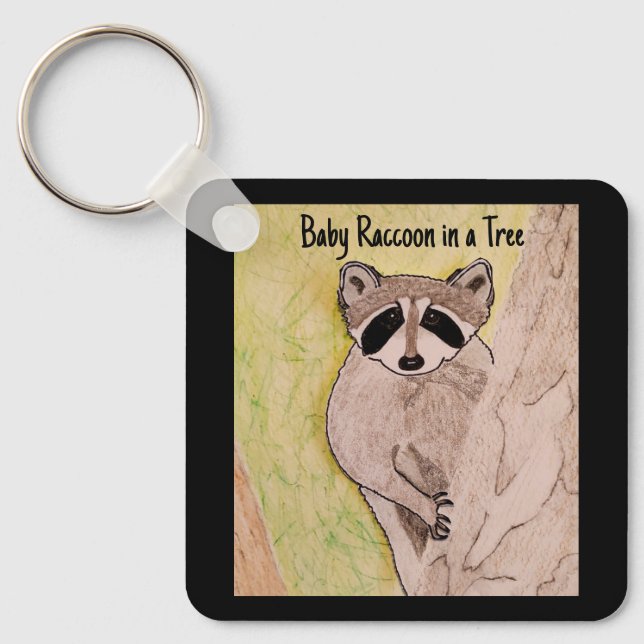 Porte-clés Bébé Raccoon dans un arbre (Recto)