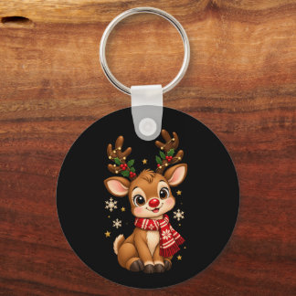 Porte-clés bébé renne de Noël mignon avec écharpe