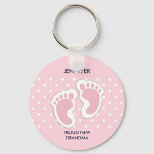 Porte-clés Bébé rose mignonne Empreintes Fier Grand-mère