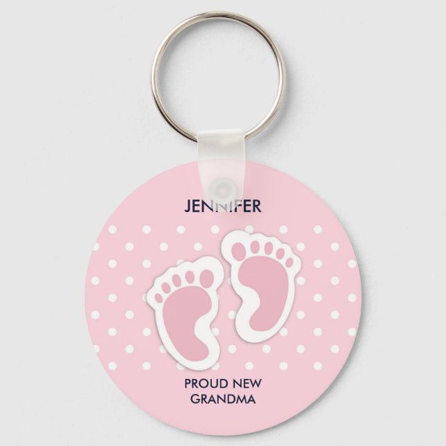 Porte-clés Bébé rose mignonne Empreintes Fier Grand-mère (Recto)