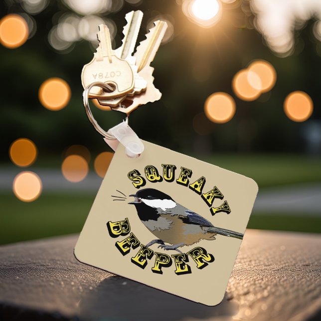 Porte-clés Béeper mignon noir cerné de poulet Squeaky (Cute and funny chirping chickadee "squeaky beeper" keychain for birding fanatics & bird lovers)