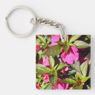 Porte-clés Bégonias roses et Feuilles verts brillants
