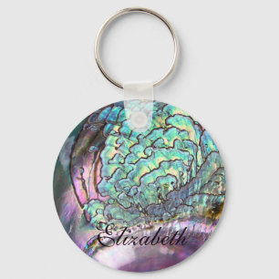Porte-clés Bel ormeau naturel iridescent personnalisé
