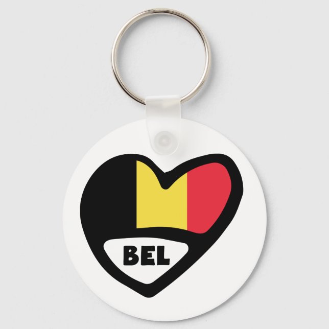 Porte-clés Belgique Code Pays Drapeau Clavier Coeur BEL (Recto)