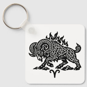 Porte-clés Bélier Fire‑Bélier – Encre Hantée Celtique Zodiaqu
