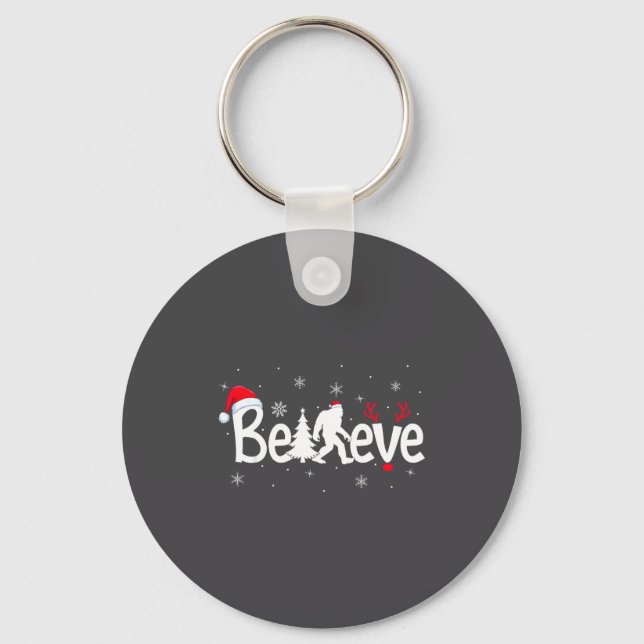 Porte-clés Believe Bigfoot Sasquatch Reindeer Santa Hat Merry (Recto)