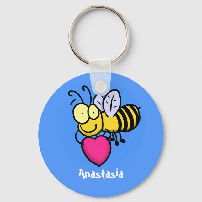 Porte-clés Belle abeille drôle avec dessin animé du coeur (Recto)