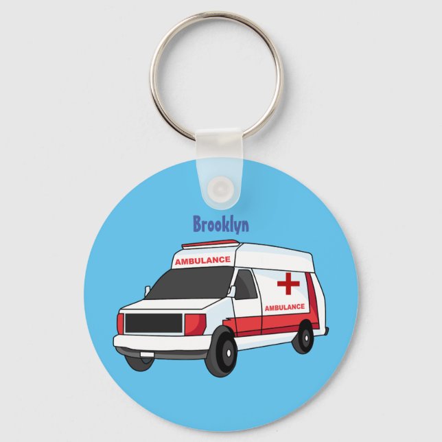 Porte-clés Belle ambulance rouge caricature van (Recto)