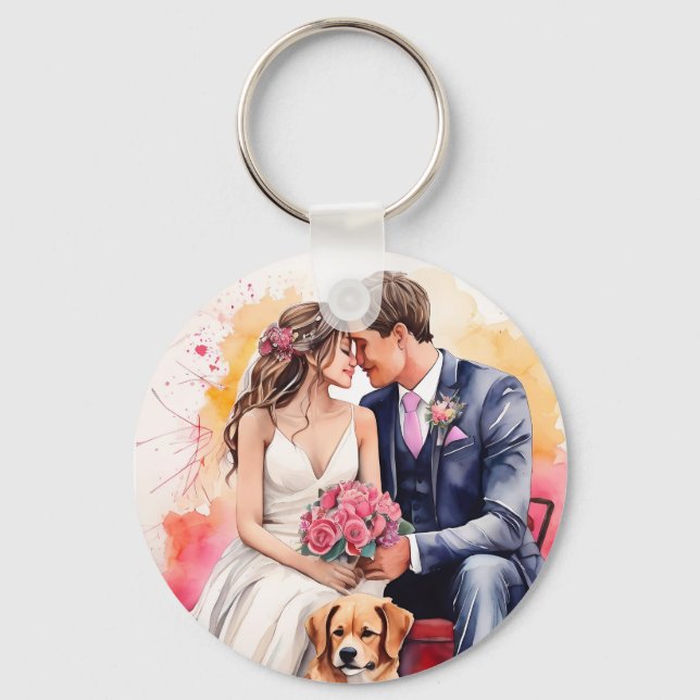 Porte-clés Belle aquarelle couple mariage (Recto)