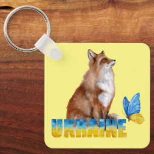 Porte-clés Belle aquarelle Ukraine Fox et papillon