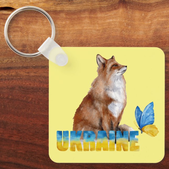 Porte-clés Belle aquarelle Ukraine Fox et papillon (Recto)
