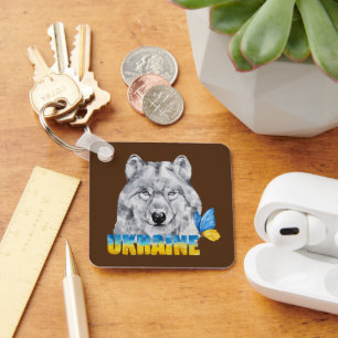 Porte-clés Belle aquarelle Ukraine Loup et Papillon