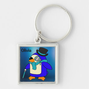 Porte-clés Belle caricature pingouin gelé bleu glacé