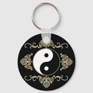 Porte-clés Belle conception de Yin Yang en noir et or