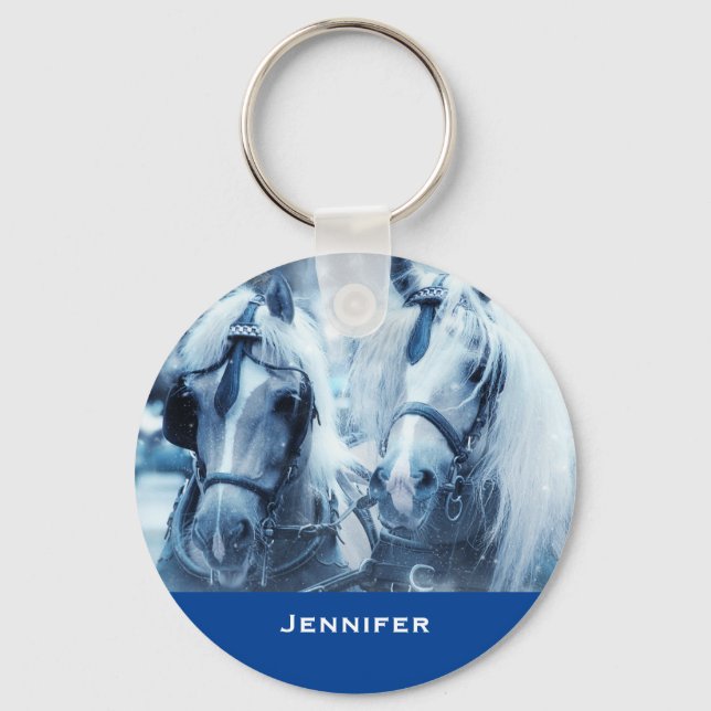 Porte-clés Belle équipe Cheval Hiver Conduite photo (Recto)