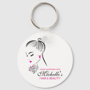Porte-clés Belle femme avec boucles d'oreilles roses marque